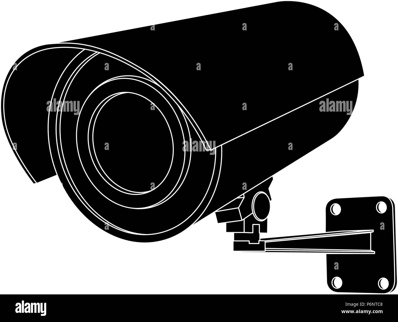 CCTV-Kamera. Schwarzer umriss Vector Illustration auf weißem Hintergrund Stock Vektor