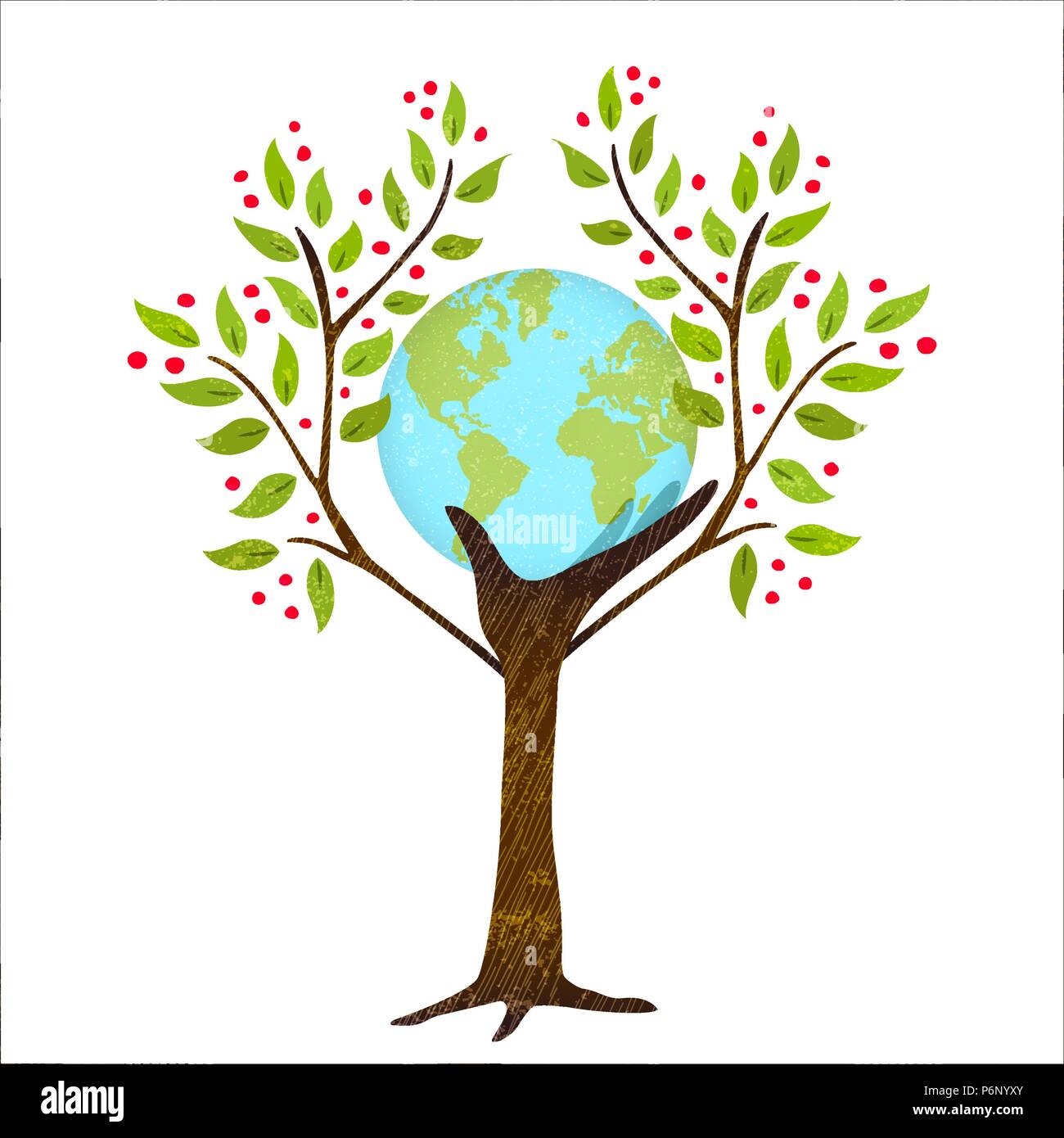 Menschliche Hand Baum holding Green Planet Erde. Umwelt Care Concept für die Natur helfen. EPS 10 Vektor. Stock Vektor