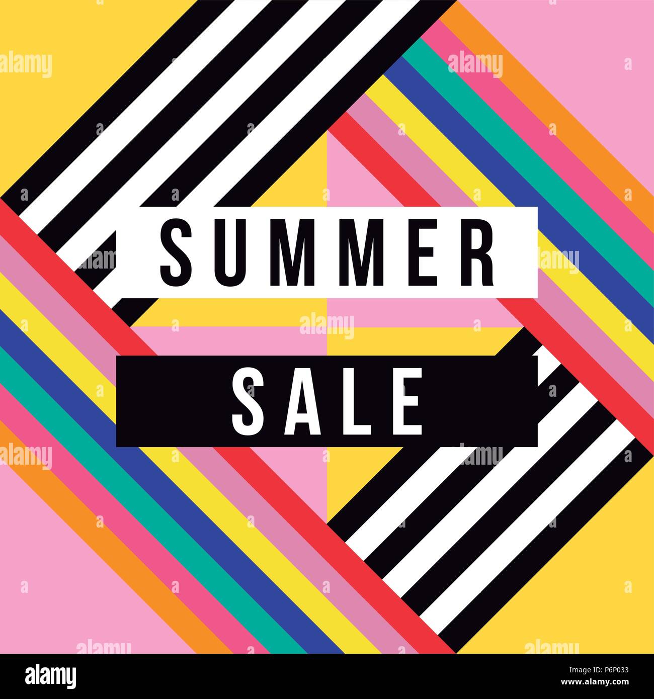 Summer Sale in lebendigen Farben Angebot für große Angebot Rabatt. Moderne Sommer Saison Typografie ad mit retro style Hintergrund. EPS 10 Vektor. Stock Vektor