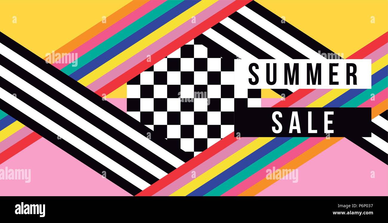 Sommer Verkauf web Banner in lebendigen Farben Angebot für große Angebot Rabatt. Moderne Sommer Saison Typografie ad mit retro style Hintergrund. EPS Stock Vektor