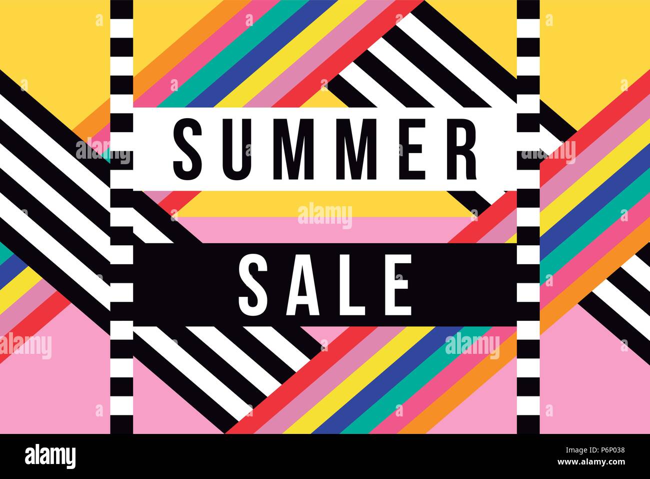 Summer Sale in lebendigen Farben Angebot für große Angebot Rabatt. Moderne Sommer Saison Typografie ad mit retro style Hintergrund. EPS 10 Vektor. Stock Vektor