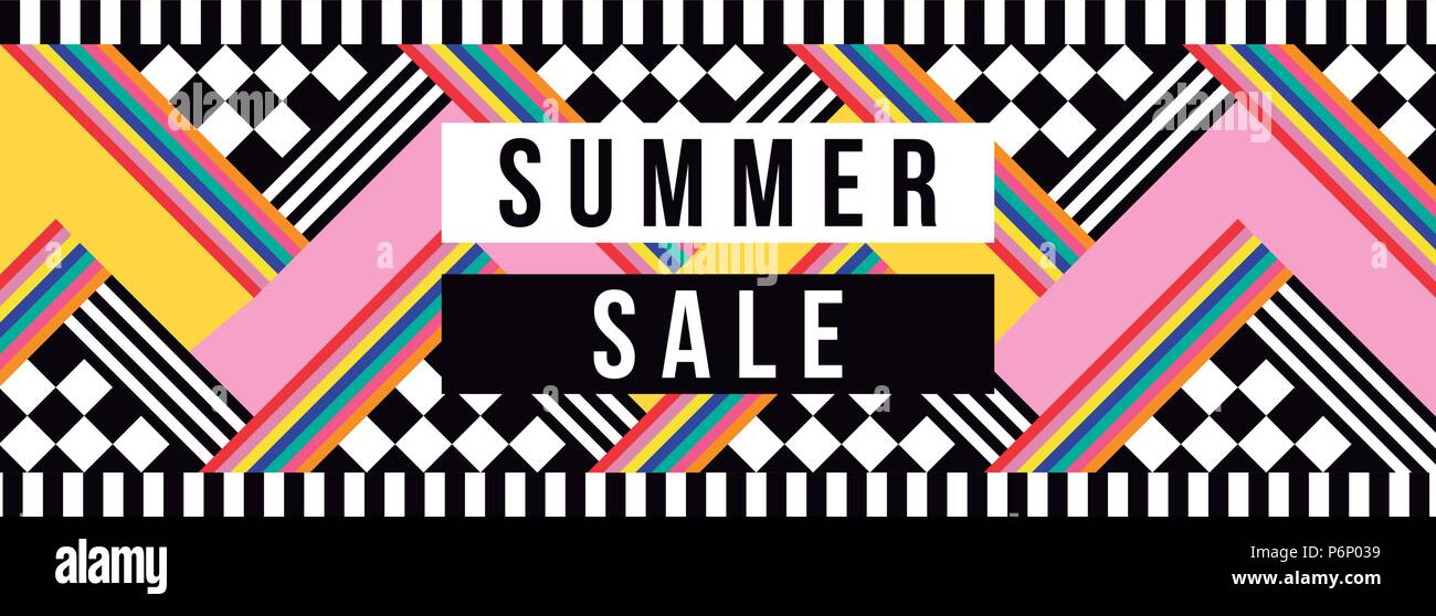 Sommer Verkauf web Banner in lebendigen Farben Angebot für große Angebot Rabatt. Moderne Sommer Saison Typografie ad mit retro style Hintergrund. EPS Stock Vektor