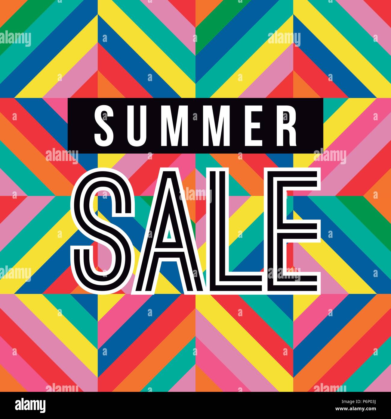 Summer Sale in lebendigen Farben Angebot für große Angebot Rabatt. Moderne Sommer Saison Typografie ad mit retro style Hintergrund. EPS 10 Vektor. Stock Vektor