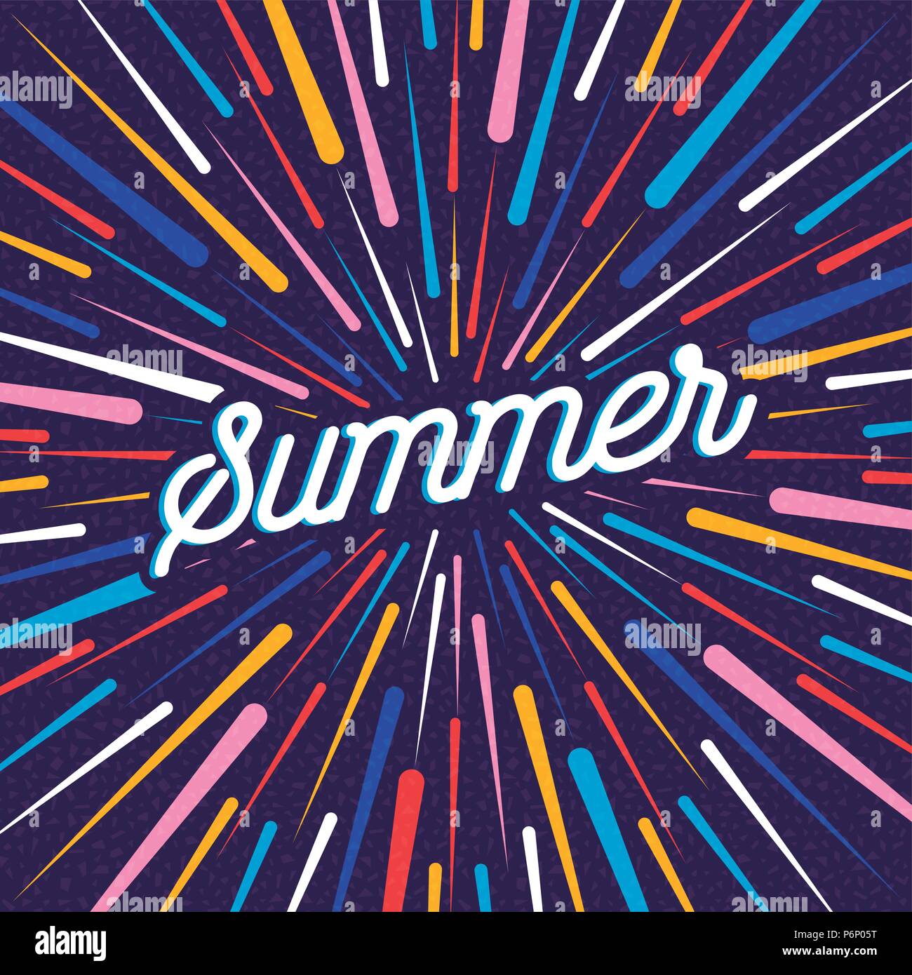 Happy Sommer Grußkarte Design mit lebhaften Farben abstrakter Dekoration und Typografie. EPS 10 Vektor. Stock Vektor