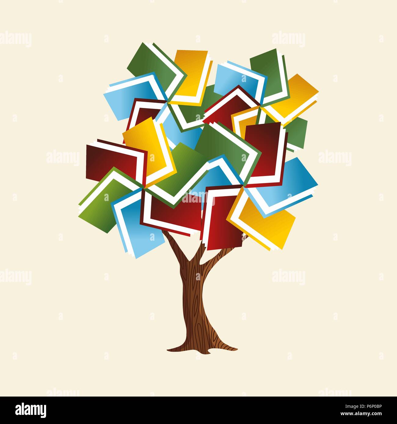 Baum der Bücher gemacht, globale Bildung Konzept. Pädagogische Illustration für zurück zu Schule oder Bibliothek Buch Projekt. EPS 10 Vektor. Stock Vektor