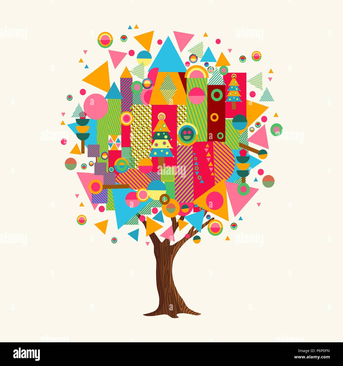 Baum aus farbenfrohe abstrakte Formen. Lebendige Farben und geometrischen Symbole Symbole für Spaß konzeptionelle Idee. EPS 10 Vektor. Stock Vektor