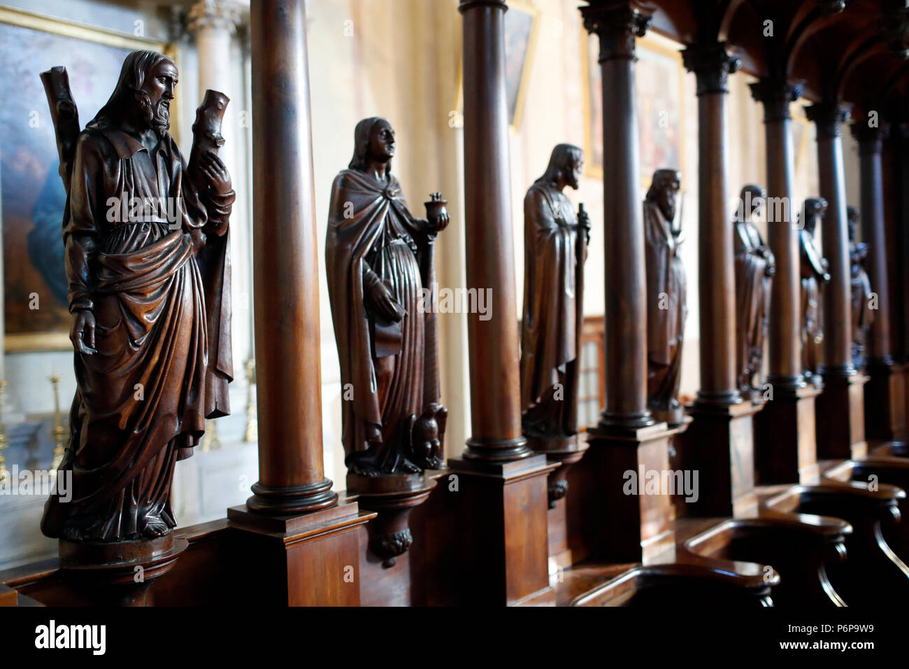 Kirche Saint-Jacques. Apostel. Statuen. Sallanches. Frankreich. Stockfoto