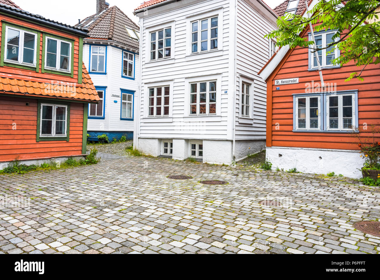 Altstadt von Bergen mit Holzhäuser, Norwegen Stockfoto