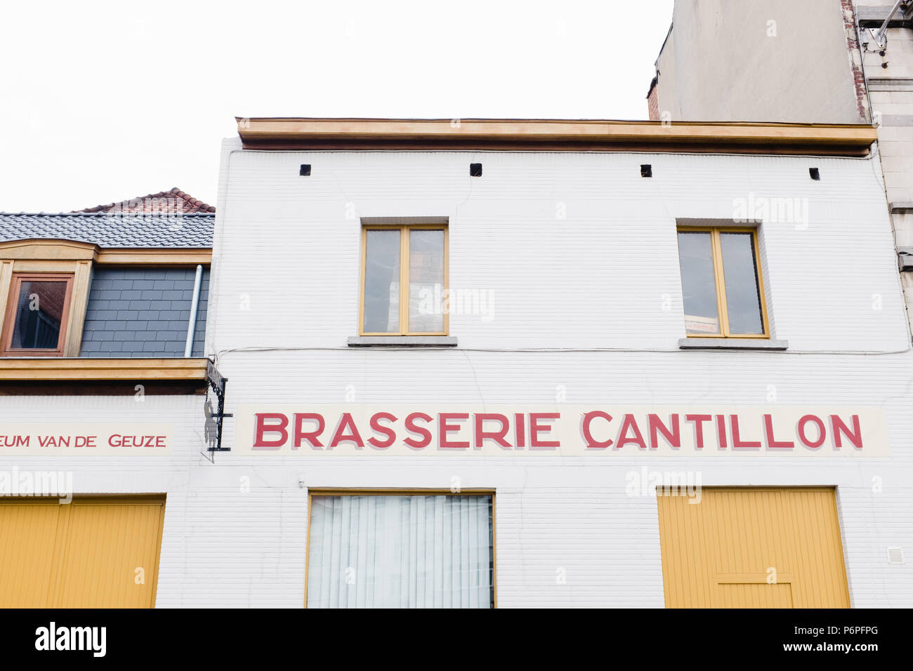 Außerhalb der Brasserie Cantillon Brauerei, traditionellen Brauerei produziert Lambic Stockfoto