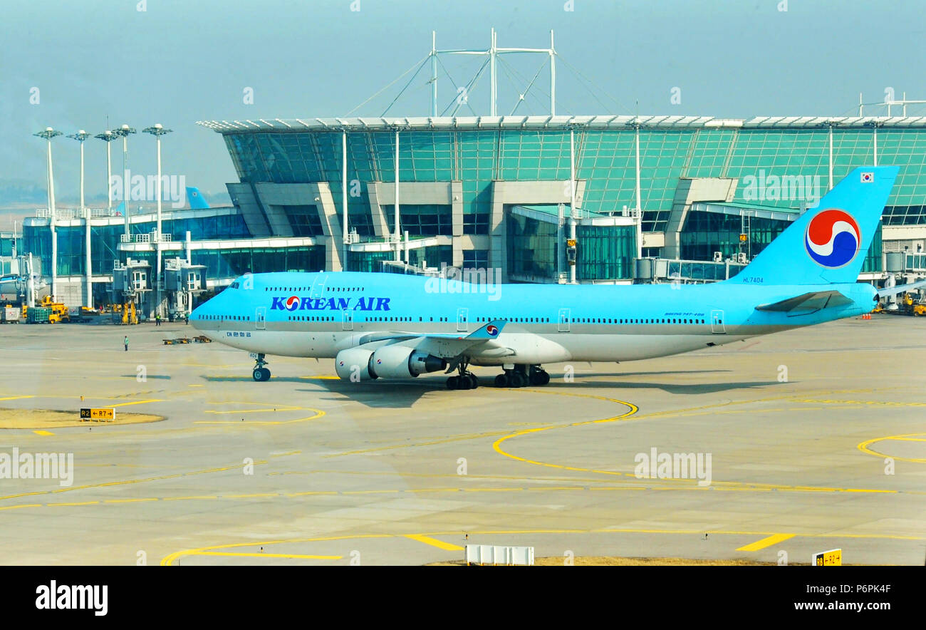 Boeing 747-400 der Koreanischen Fluggesellschaften, internationalen Flughafen Incheon in Seoul, Süd Koreaa Stockfoto