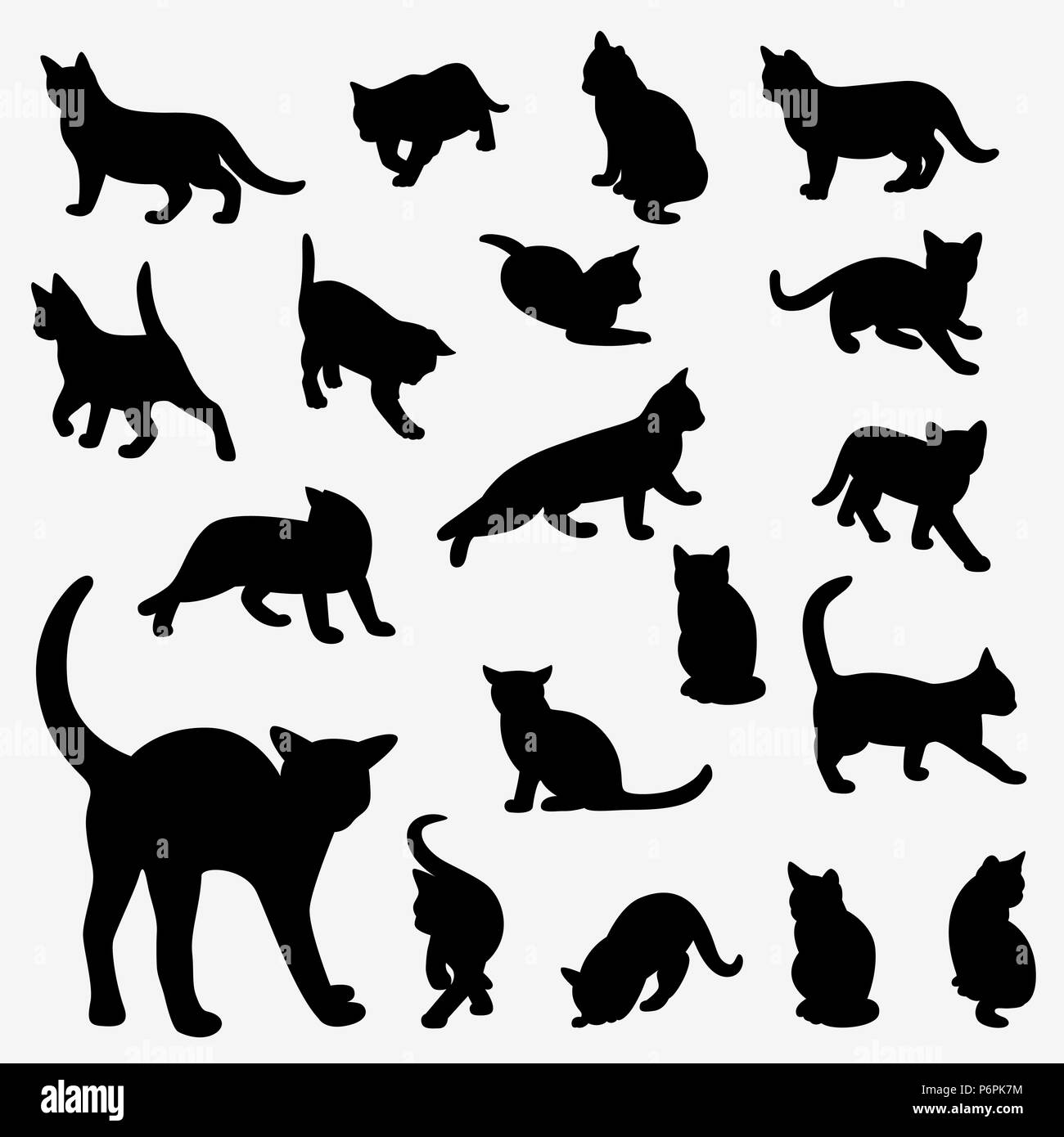 Satz von Katzen Silhouetten auf weißem Hintergrund. Stock Vektor