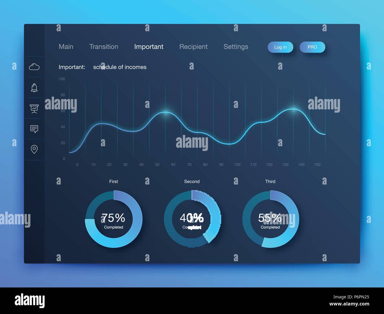 Dashboard Infografik Vorlage mit modernem Design die jährliche Statistik Diagramme. Elemente der Benutzeroberfläche Stock Vektor