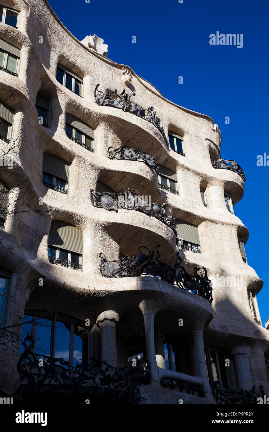 Antoni Gaudí entworfen, Mila Haus in Barcelona, Spanien Stockfoto