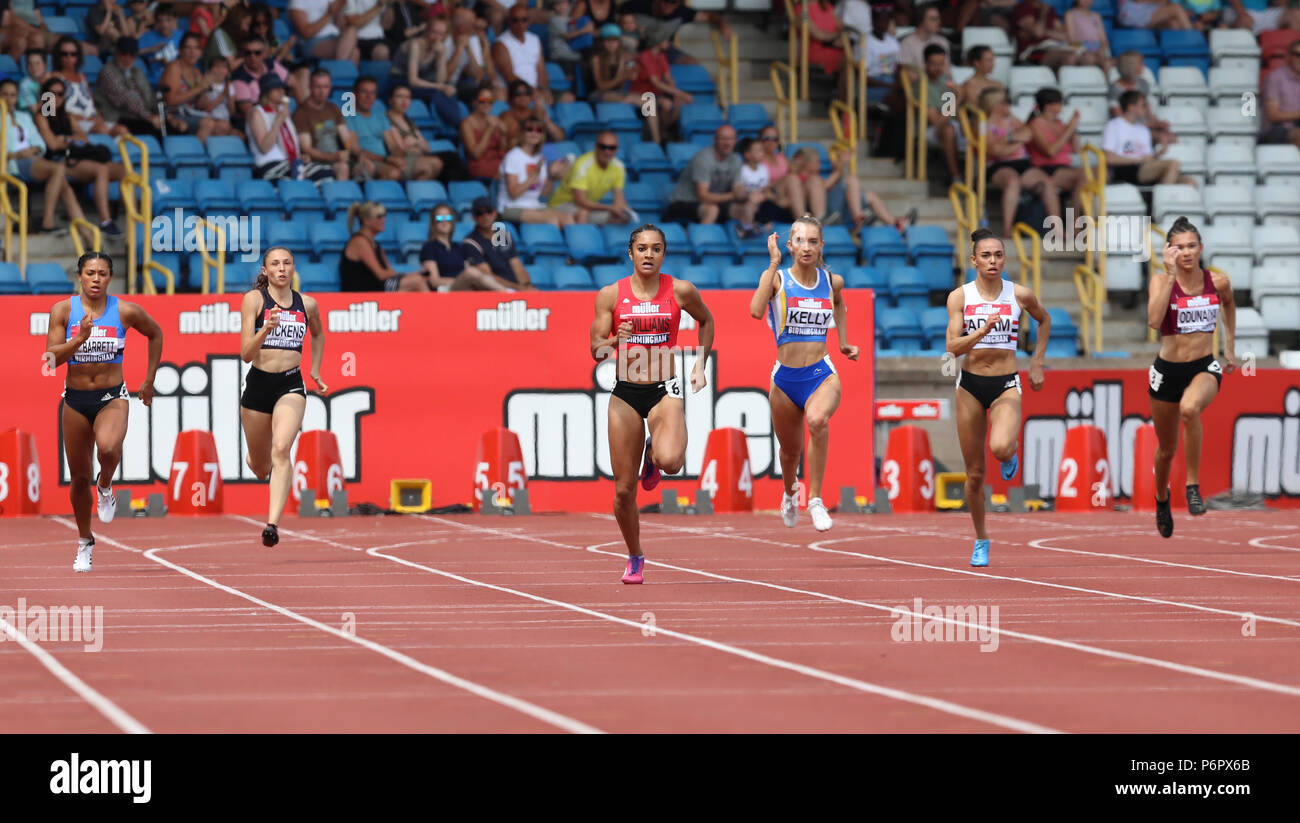 Birmingham, Großbritannien. 1. Juli 2018. Jodie Williams in der Frauen 200 m während der Tag Zwei der Britischen Leichtathletik Meisterschaften an Alexander Stadium, Birmingham. Bild Datum: 1.Juli 2018. Foto: James Wilson/UK Sports Agency Credit: UK Sports Agency/Alamy leben Nachrichten Stockfoto