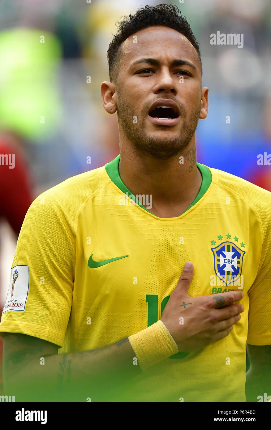 Samara, Russland. 2. Juli 2018. Neymar von Brasilien ist vor der 2018 FIFA World Cup Runde 16 Spiel zwischen Brasilien und Mexiko in Samara, Russland, 2. Juli 2018 gesehen. Credit: Chen Yichen/Xinhua/Alamy leben Nachrichten Stockfoto