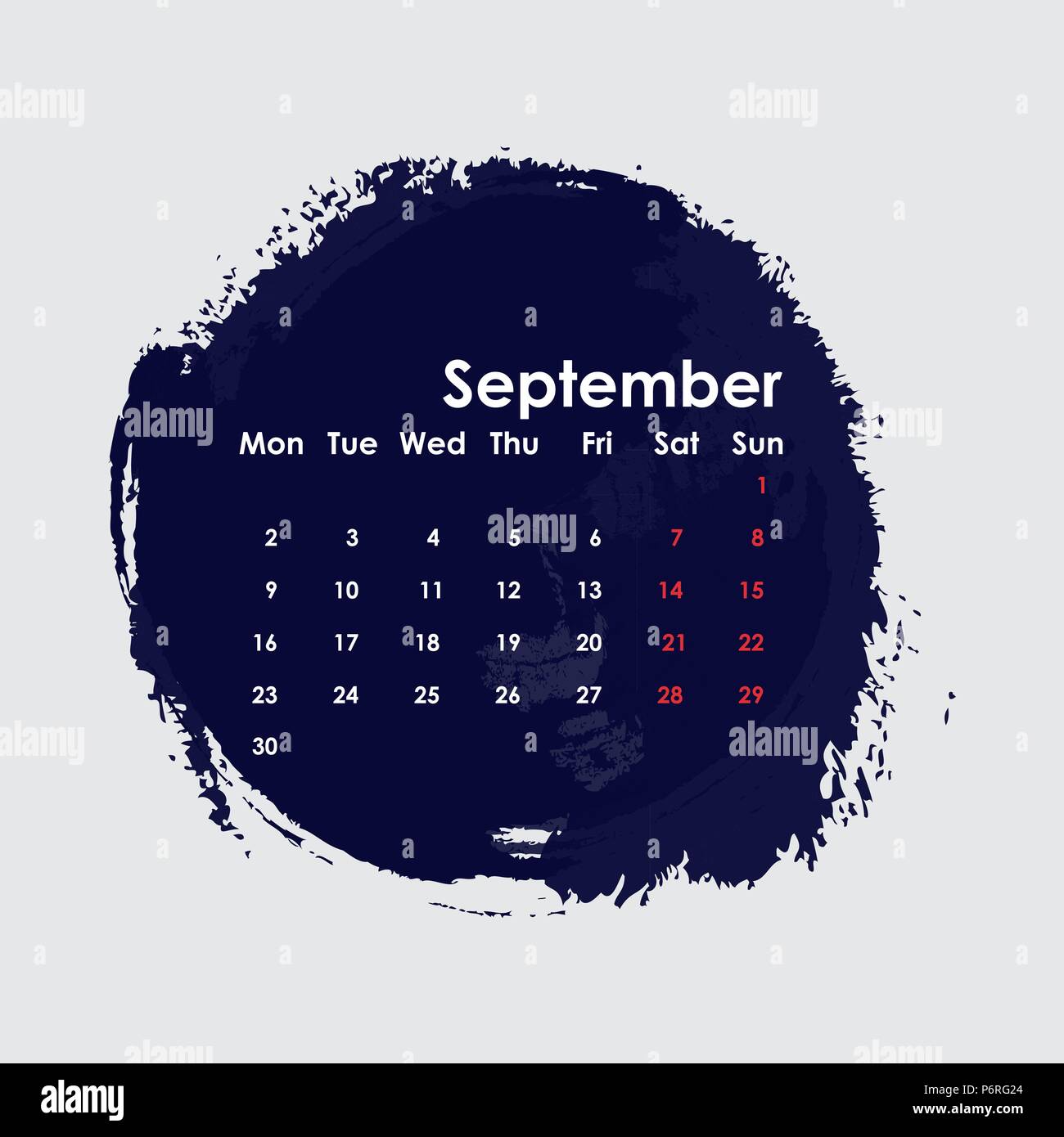 September 2019 Vorlage Kalender. Beginnt ab Montag. Vector Illustration. Stock Vektor