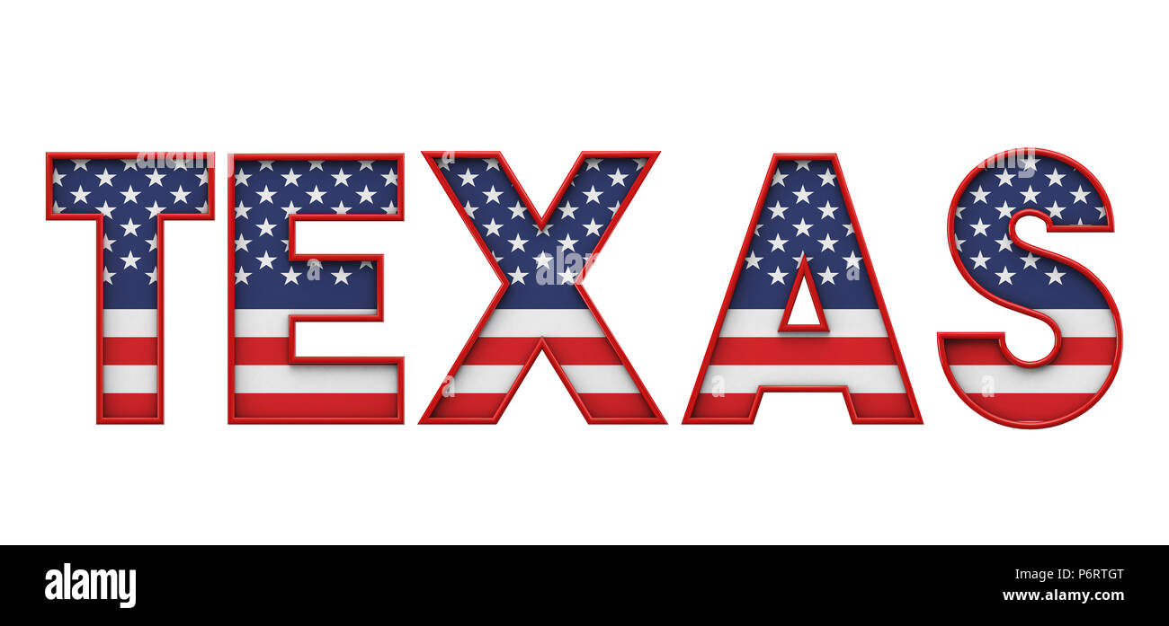 Texas USA Staat aus startet und Streifen Schriftzug. 3D-Rendering Stockfoto
