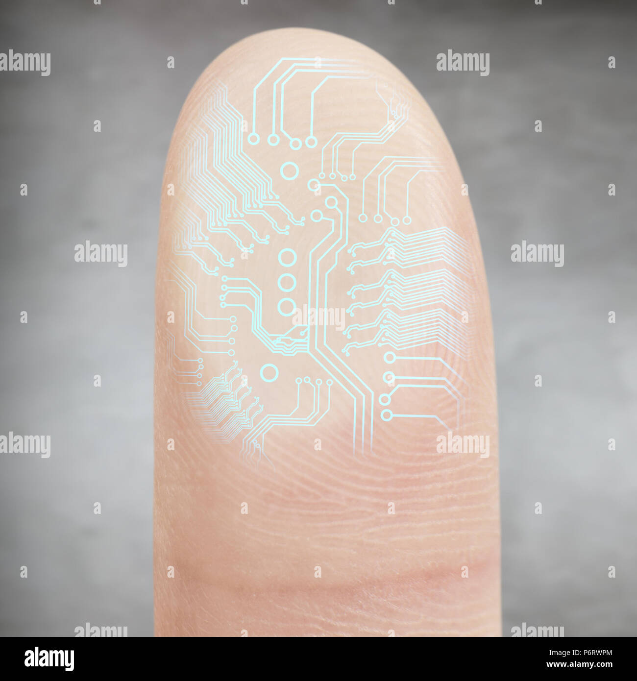 Finger drücken auf die virtuelle Taste mit Dactyloscopy Scanner. Stockfoto