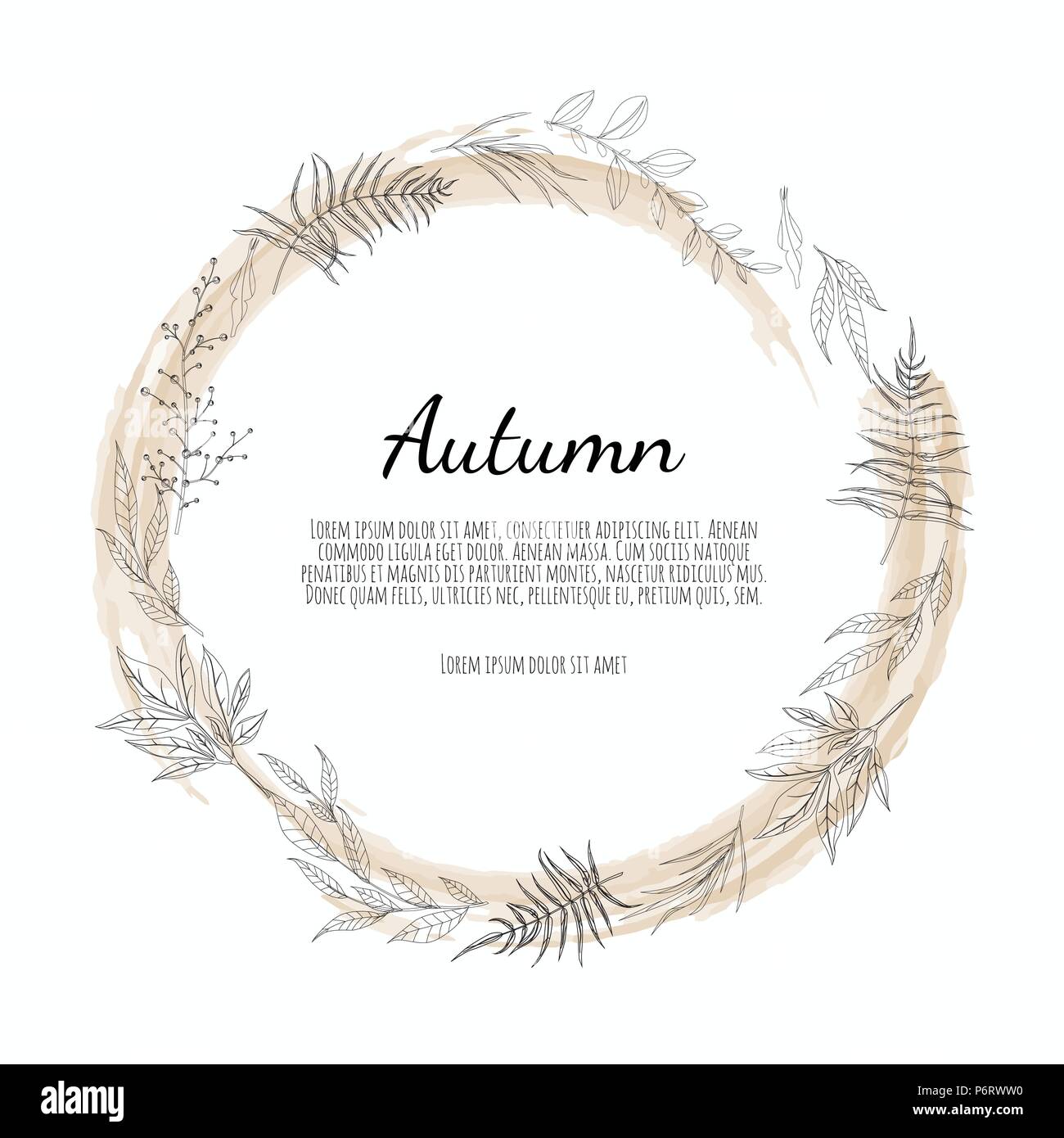 Herbstliche runden Rahmen. Kranz der Blätter im Herbst. Hintergrund mit Hand gezeichnete Blätter im Herbst. Stock Vektor