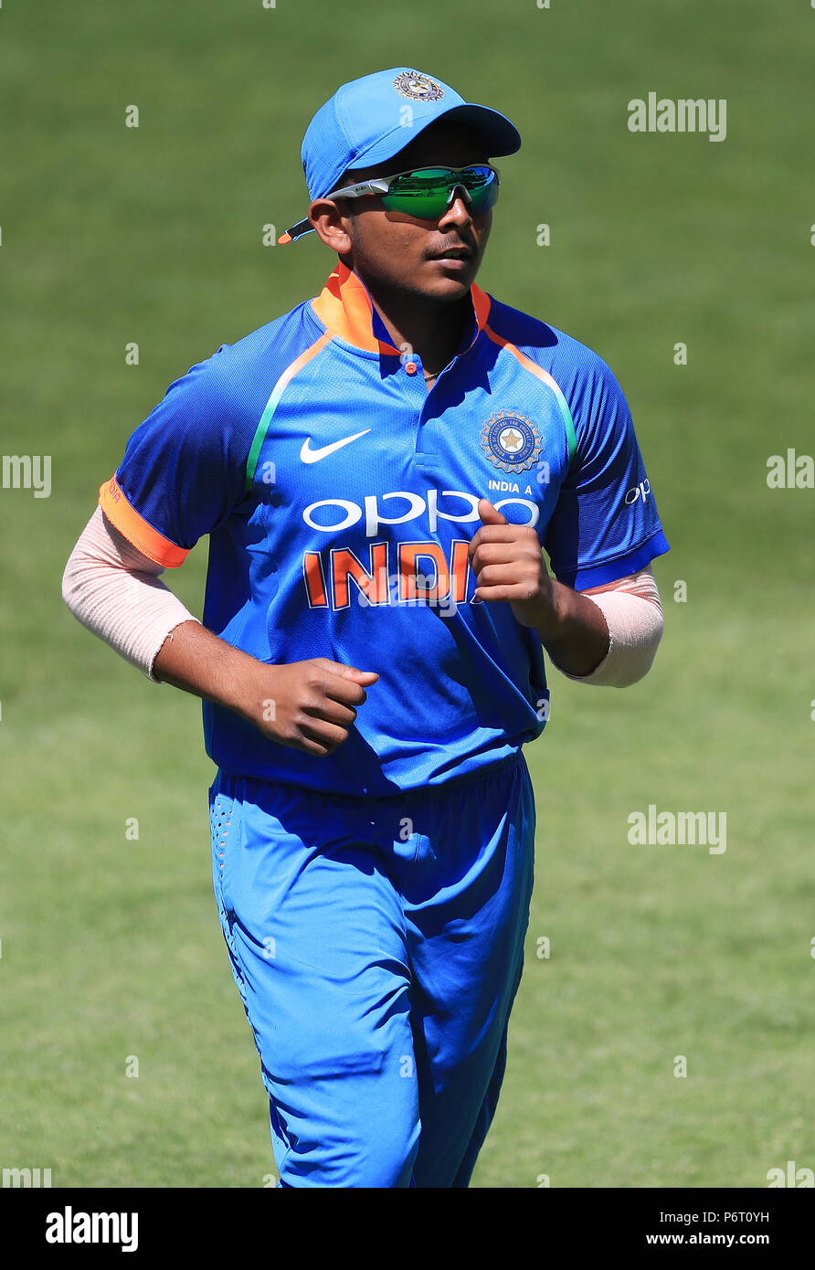 Indiens Prithvi Shaw während der internationalen Mannschaften Tri-Series Finale bei den Kia Oval, London. Stockfoto