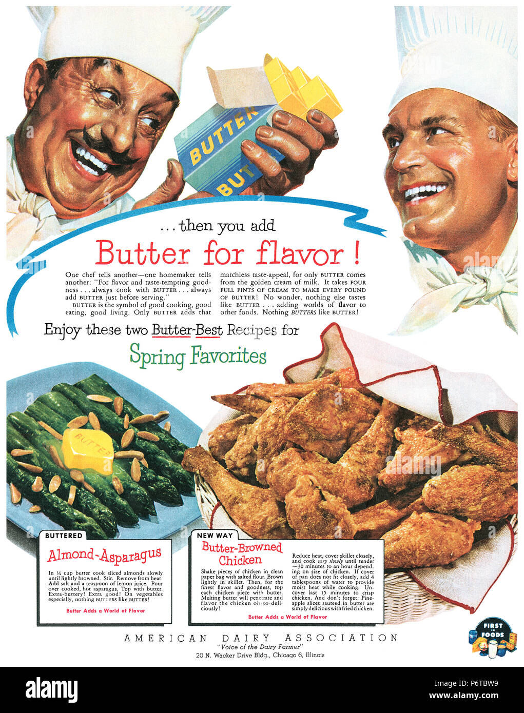 1952 US-Werbung für Butter durch die American Dairy Association. Stockfoto