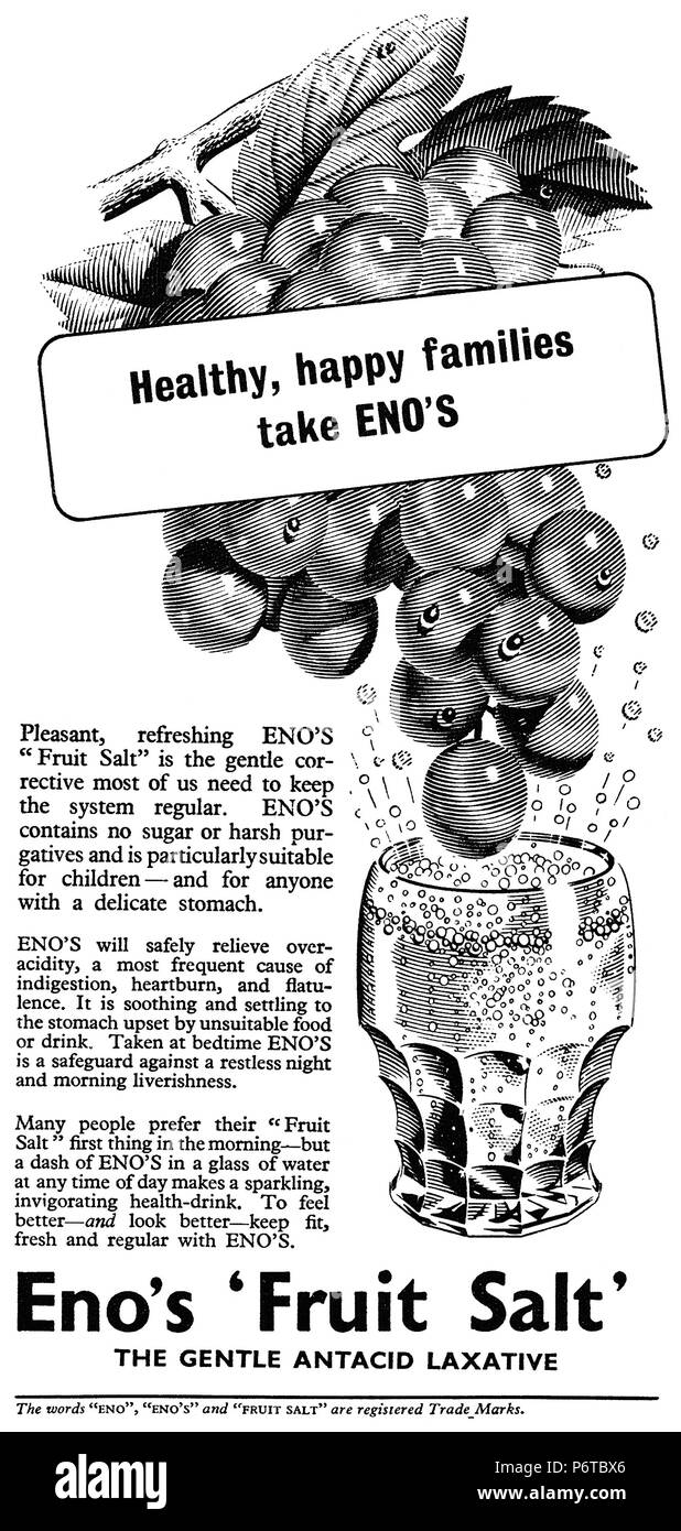 1952 britischen Werbung für die Eno Obst Salz. Stockfoto