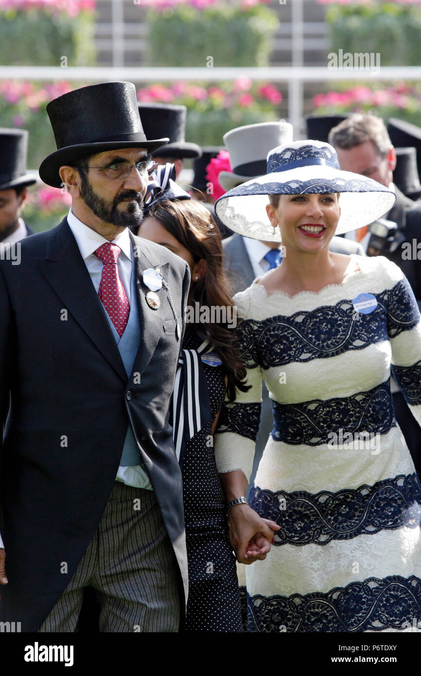 Royal Ascot, Portrait von Sheikh Mohammed Bin Rashid Al Maktoum und seine Frau Prinzessin Haya von Jordanien Stockfoto