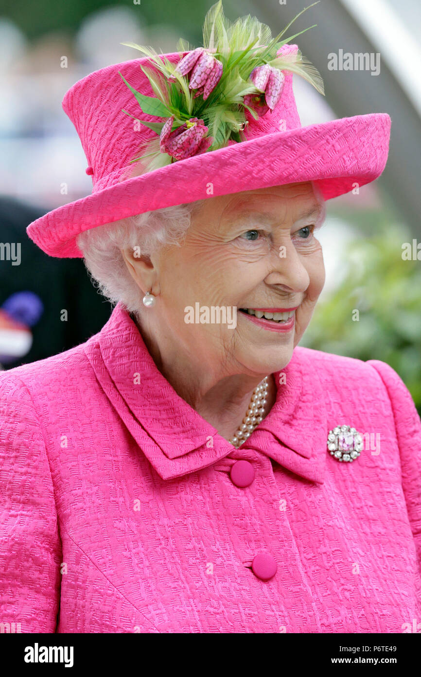 Royal Ascot, Porträt von Königin Elisabeth die zweite Stockfoto