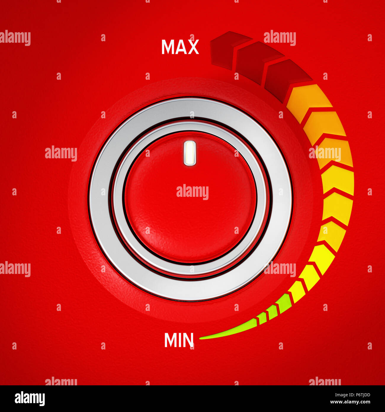 Vintage Style red Metal control-Knopf. 3D-Darstellung. Stockfoto