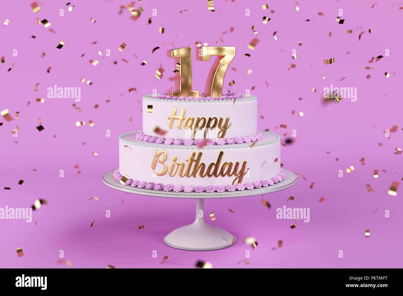 Geburtstag Kuchen Mit Goldenen Buchstaben Und Nummer 17 Auf Der Oberseite Stockfotografie Alamy