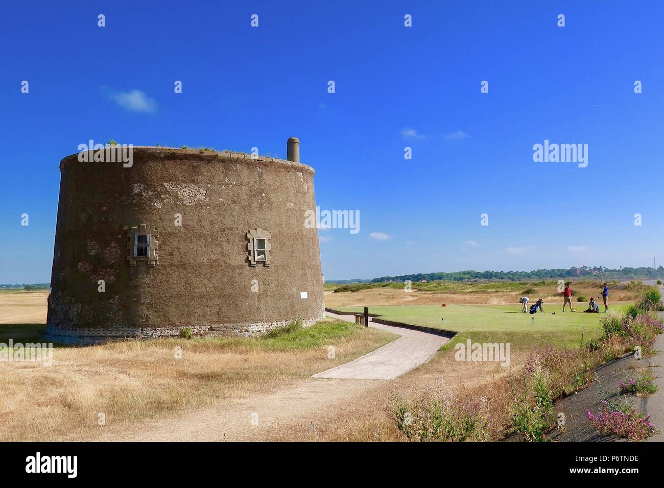 Felixstowe Ferry Golf Club geröstete nach Wochen des heißen Wetters. Suffolk, Großbritannien, Juni 2018. Stockfoto