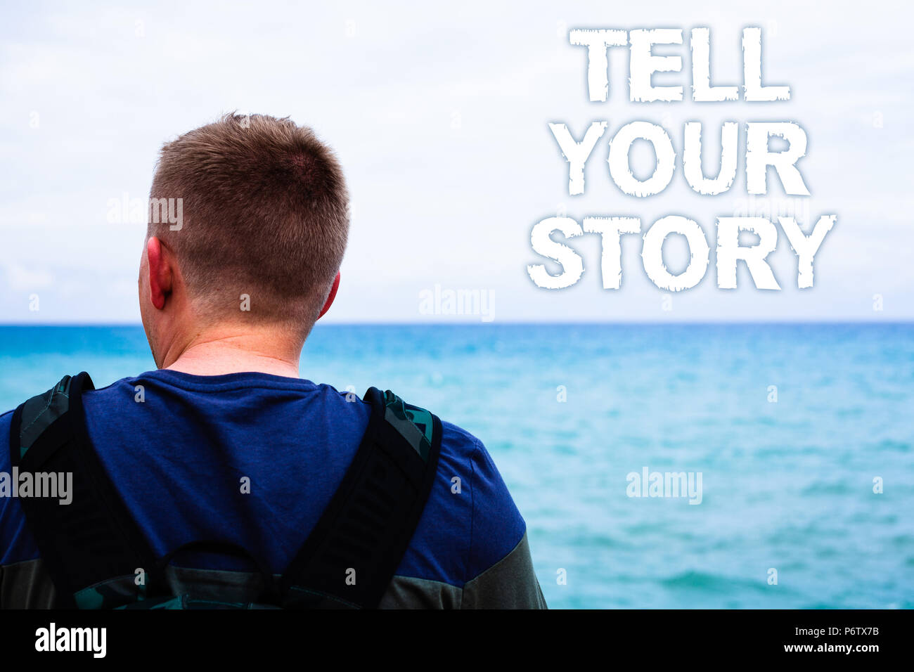 Text Zeichen, die Ihre Geschichte erzählen. Konzeptionelle foto Ausdrücken Ihrer Gefühle erzählen Schreiben ihrer Biografie Blue Beach Wasser Nachrichten Ideen Gedanken Stockfoto