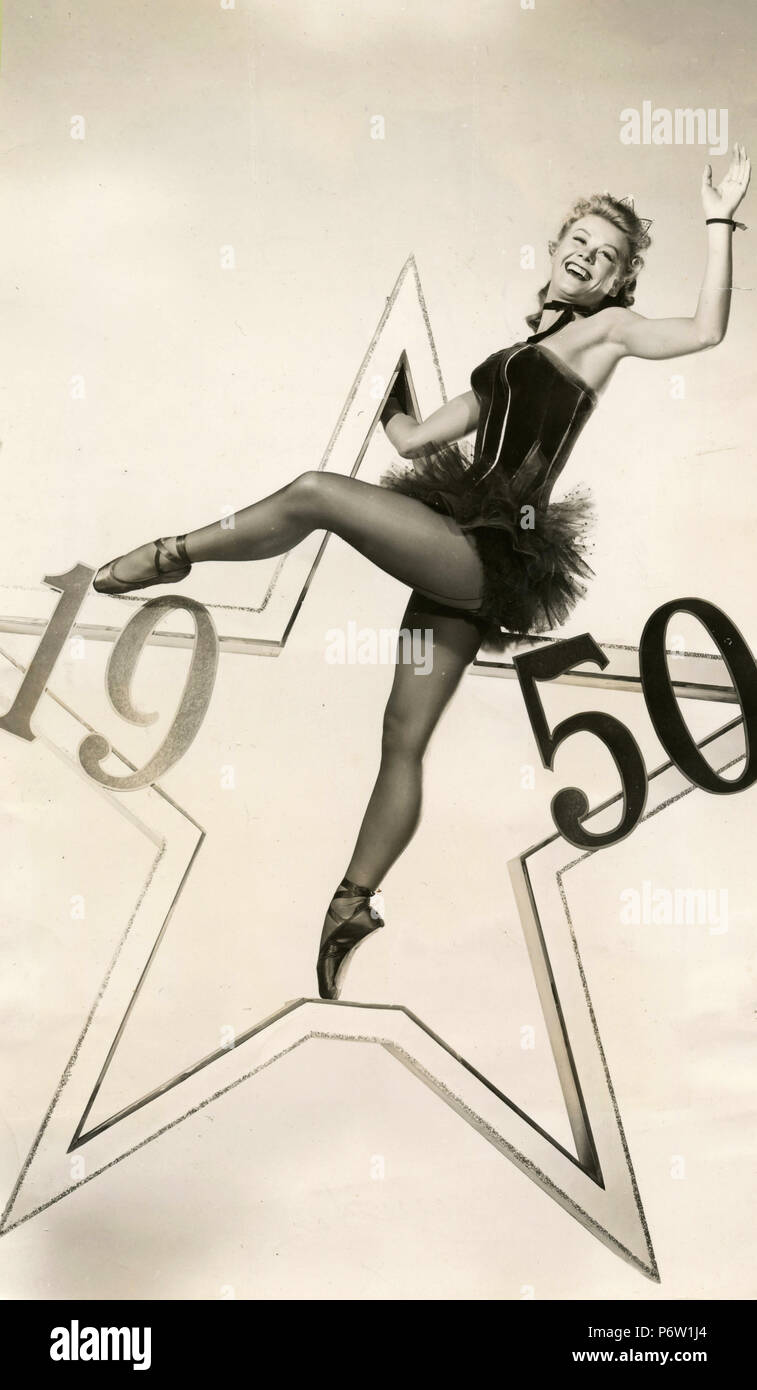 Schauspielerin Vera-Ellen begrüßt neues Jahr 1950 Stockfoto