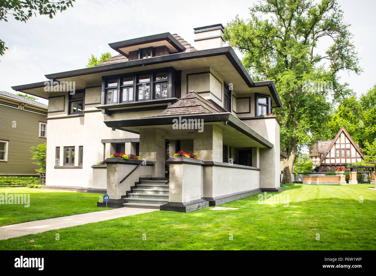 OAK PARK, Illinois - 25. JUNI 2018: Ansicht des Hauses, entworfen vom Architekten Frank Lloyd Wright. Dies ist der Edward R. Hills Haus, aka der Hügel - DeCaro Ho Stockfoto