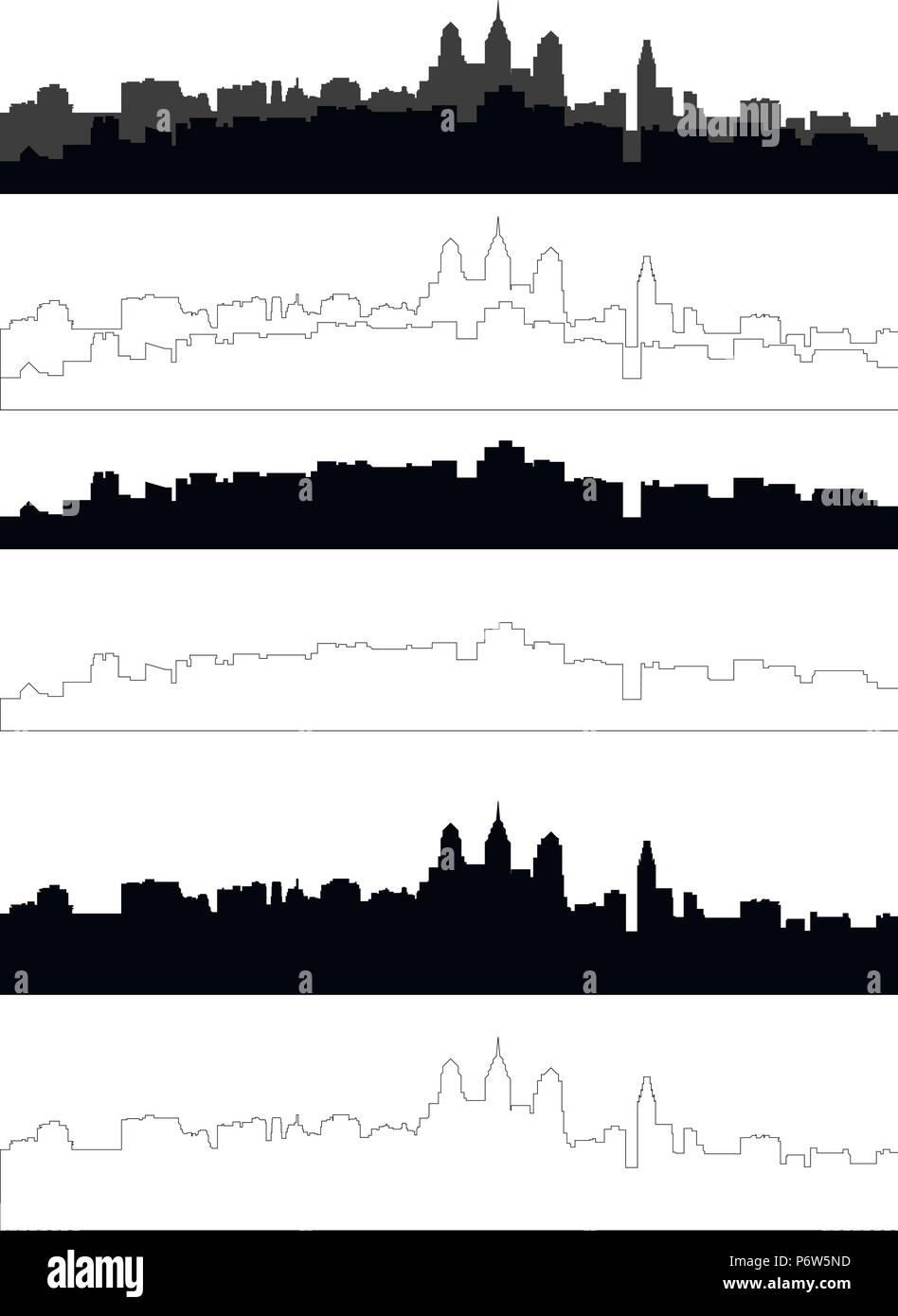 Silhouette der Stadt in Schwarz und Grau Interpretation Stock Vektor