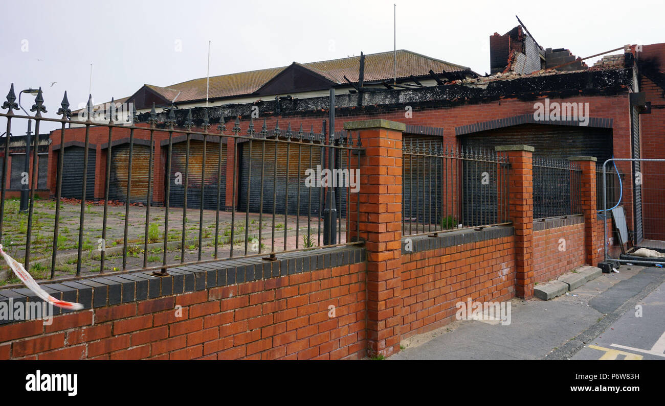 Longscar Halle Seaton Carew Hartlepool Ruine nach Brandschaden Stockfoto