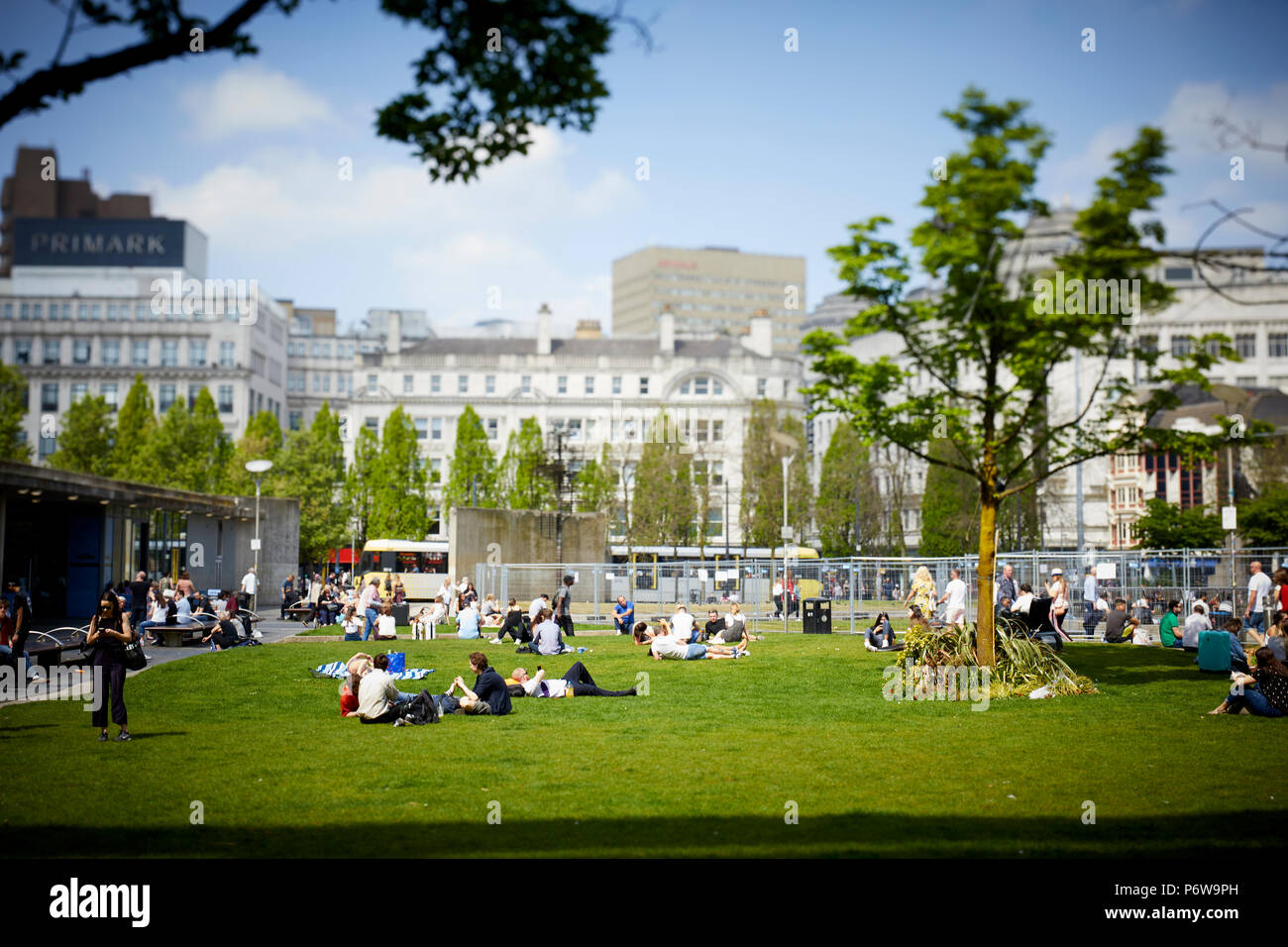 Manchester Piccadilly Gardens Grünflächen im Herzen der Stadt. Stockfoto