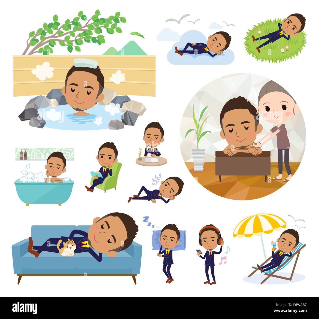 Eine Reihe von Männern über entspannend. Es gibt Aktionen wie Urlaub und Stress Relief. Es ist Vektor Kunst so ist es leicht zu bearbeiten. Stock Vektor