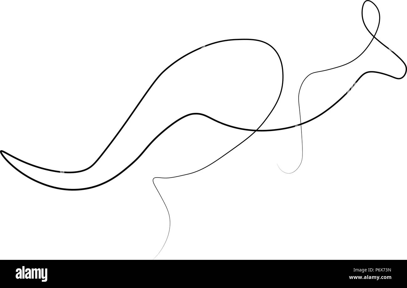 Kangaroo Tier eine Zeile. Vector Illustration. Isoliert weißer Hintergrund. Stock Vektor
