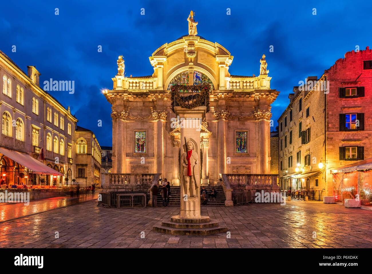 Nacht Blick auf Kirche St. Blasius, Dubrovnik, Kroatien Stockfoto