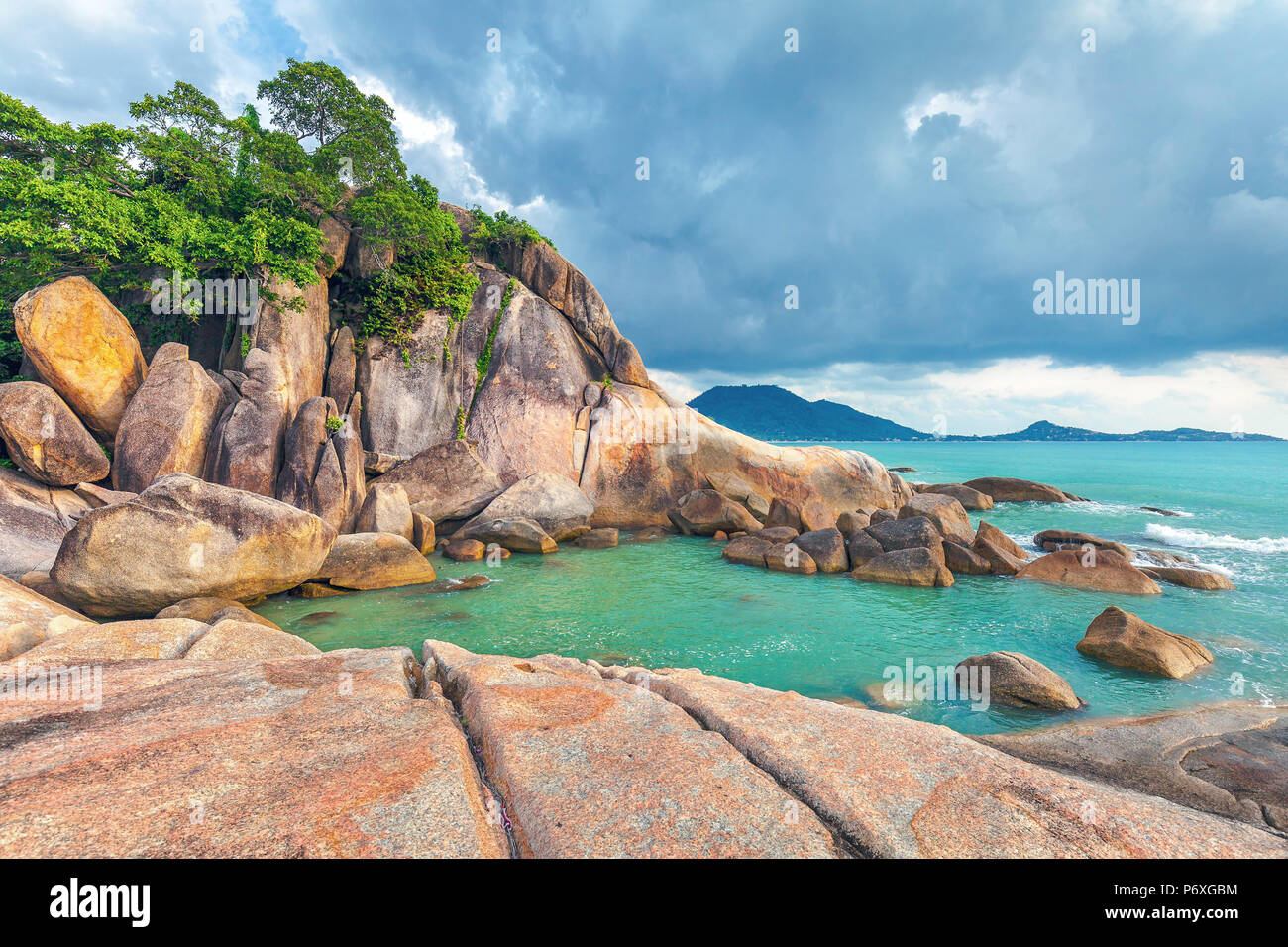 Hin Ta und Hin Yai Felsen. Ein berühmter Ort auf der Insel Koh Samui in Thailand. Stockfoto