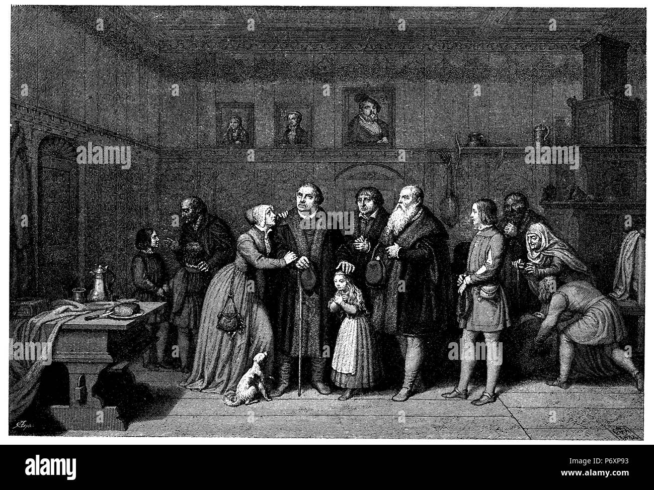 Luthers Abschied auf seiner letzten Reise nach Eisleben am 23. Januar 1546. Von T A. Schwerdgeburth; Luthers Abschied auf seiner letzten Reise nach Eisleben am 23. Januar 1546. Gezechnet und in Stahl von T A. Schwerdgeburth, 1881 eingraviert Stockfoto