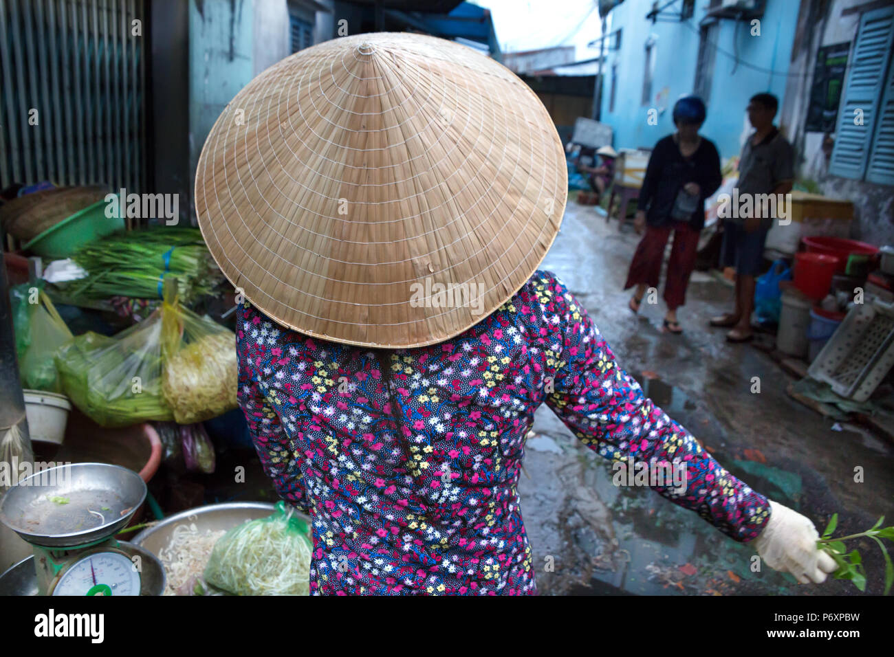 Frau mit traditionellen konischen Hut, Can Tho, Vietnam Stockfoto