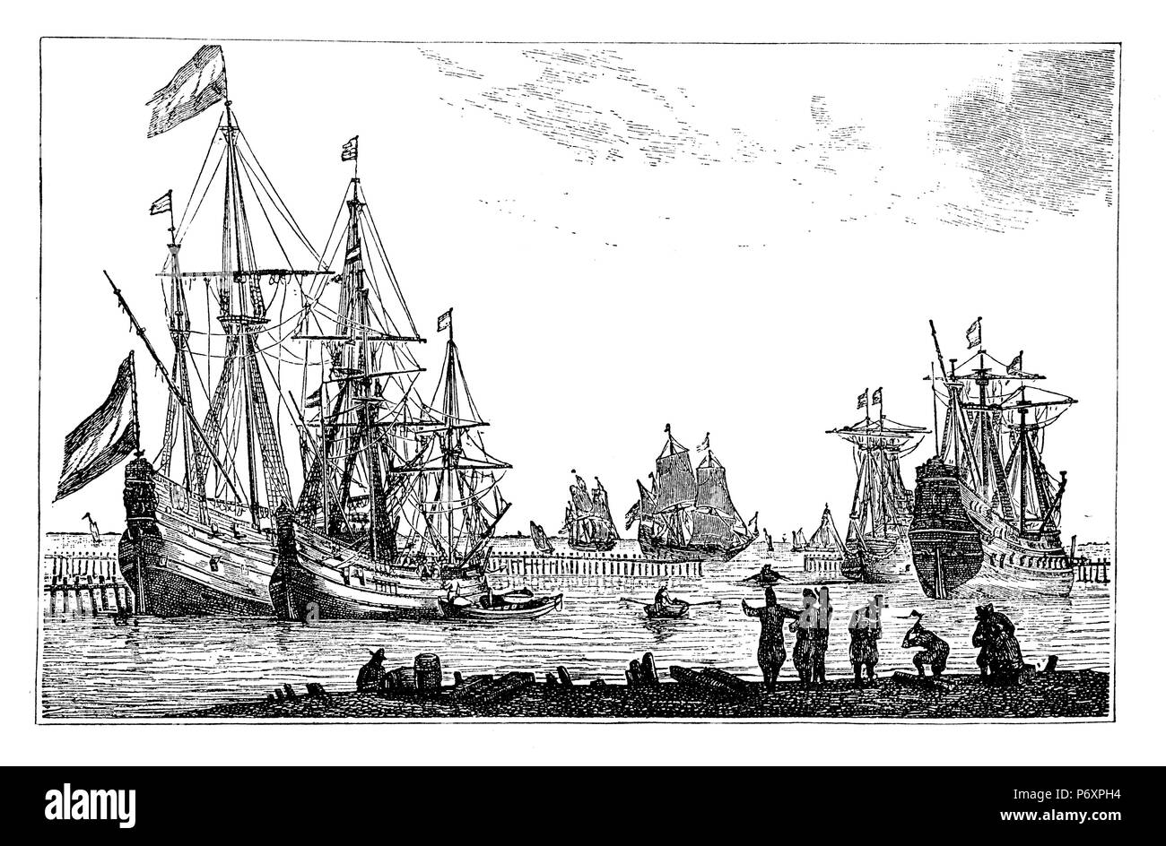 Kauffahrteischiffe aus der Zeit von Louis XIV. Nach einem zeitgenössischen Kupferstich, Stockfoto Kauffahrteischiffe aus der Zeit von Louis XIV. Nach einem zeitgenössischen Kupferstich, Stockfoto