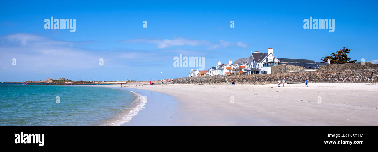 Cobo Strand Panoramablick auf die Landschaft, Guernsey Stockfoto