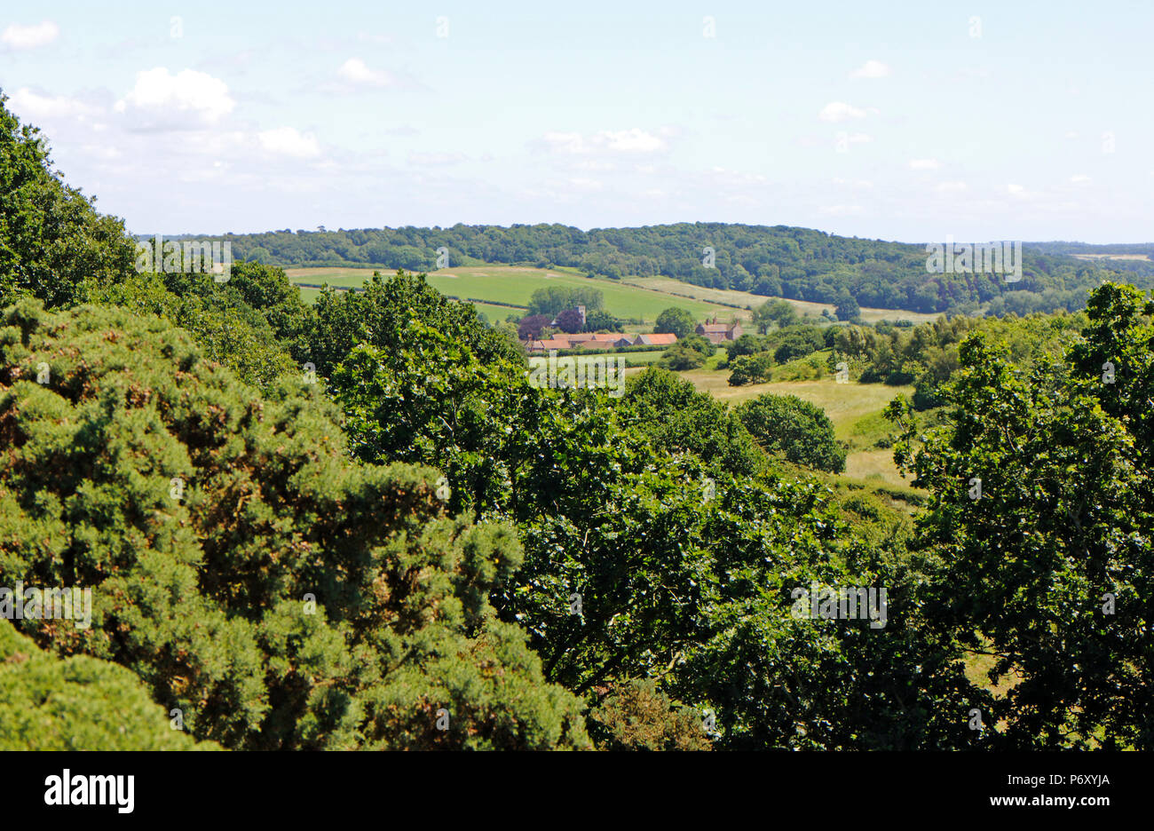 Eine Ansicht von Wiveton Downs in Richtung Glandford in North Norfolk an Wiveton, Norfolk, England, Vereinigtes Königreich, Europa. Stockfoto