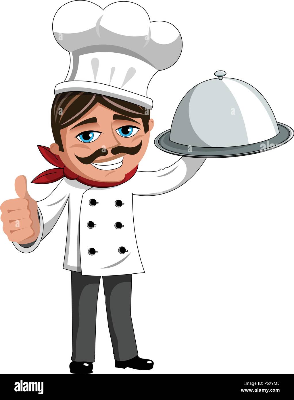 Happy Chef mit Cook hat Holding Serviertablett isoliert Stock Vektor