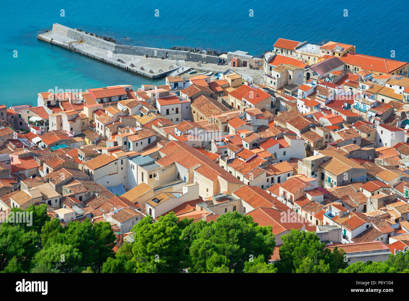 Draufsicht von Cefalu aus La Rocca, Cefalu, Sizilien, Italien, Europa Stockfoto
