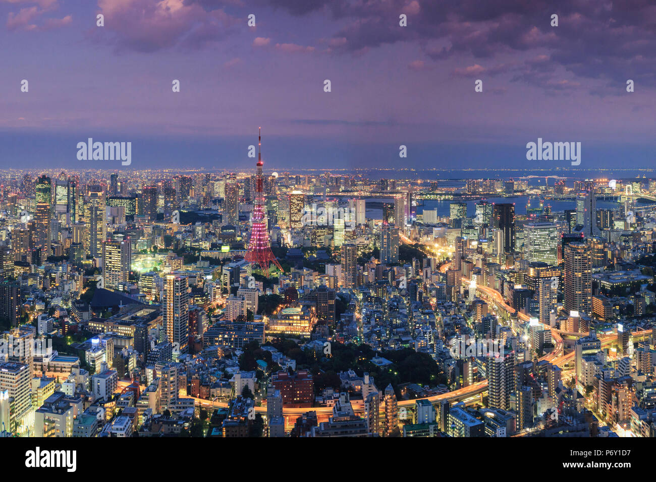 Japan, Tokio, Luftaufnahme von stadtbild und Tokyo Tower Stockfoto