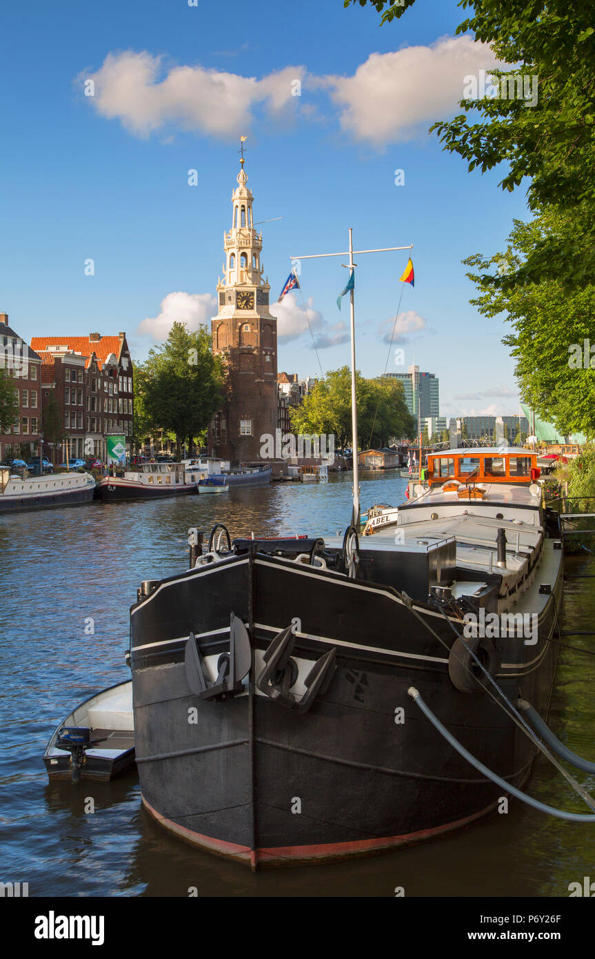 Montelbaansturm am Kanal Oudeschans, Amsterdam, Niederlande Stockfoto